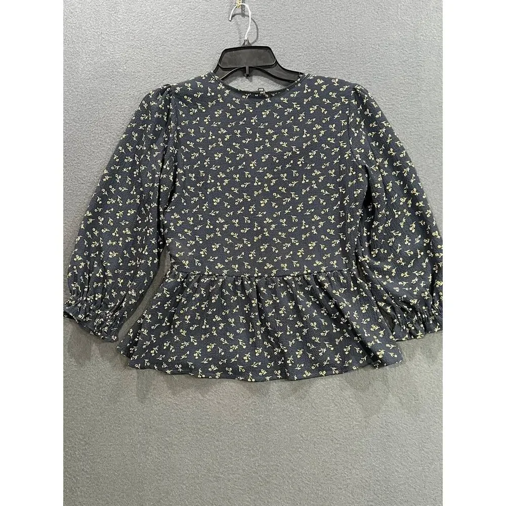 Madewell Peplum Wrap Top XS Spring Fling Floral Puff-Sleeve Blouse A009208